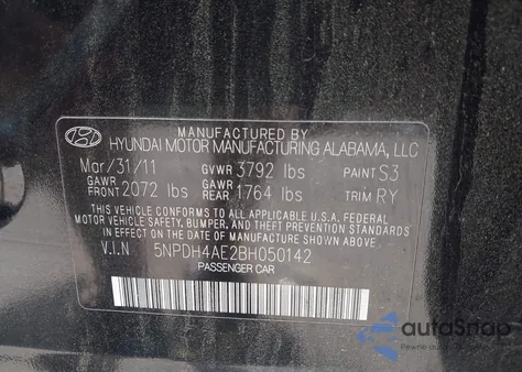 2011 Hyundai Elantra Limited из США, поврежденный, VIN 5NPDH4AE2BH050142